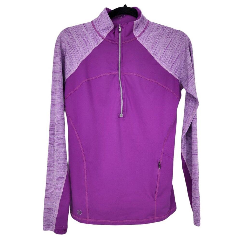 Athleta Purple Half Zip Pullover Long Sleeve Space Dy Sleeve Top Size Small
